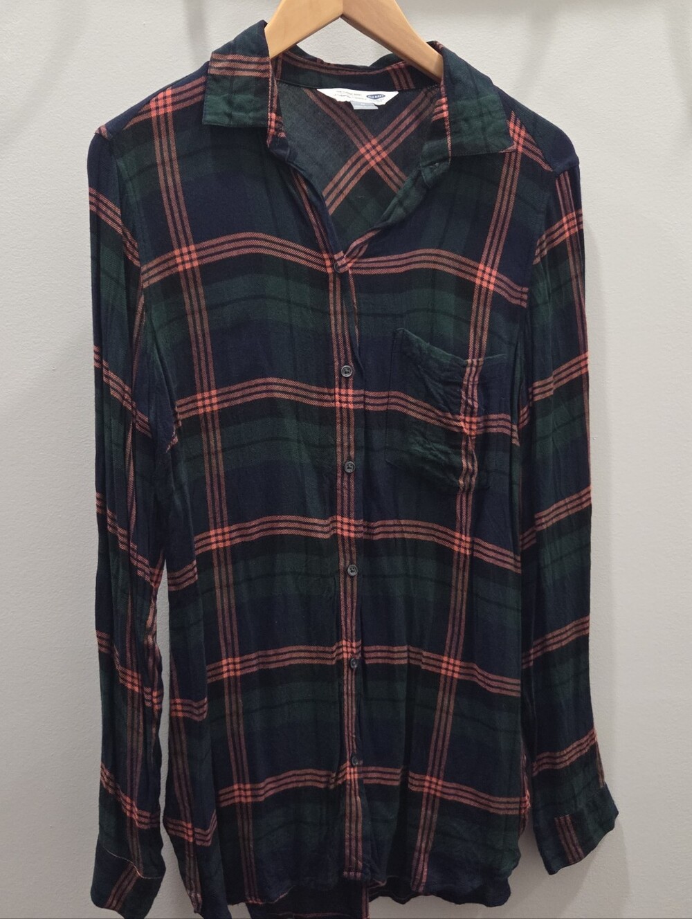 Old Navy Women's s Plaid Button-Down Shirt - Navy, Green & Red
